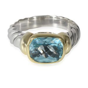 David Yurman Cable Collection Blue Topaz Ring in 14k Gold/Sterling Silver